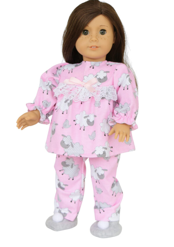 18" Doll Flannel Sheep Pajamas & Slippers