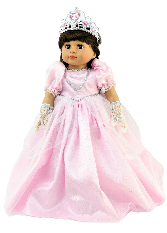 18″ Doll Pink Princess Gown Tiara Gloves