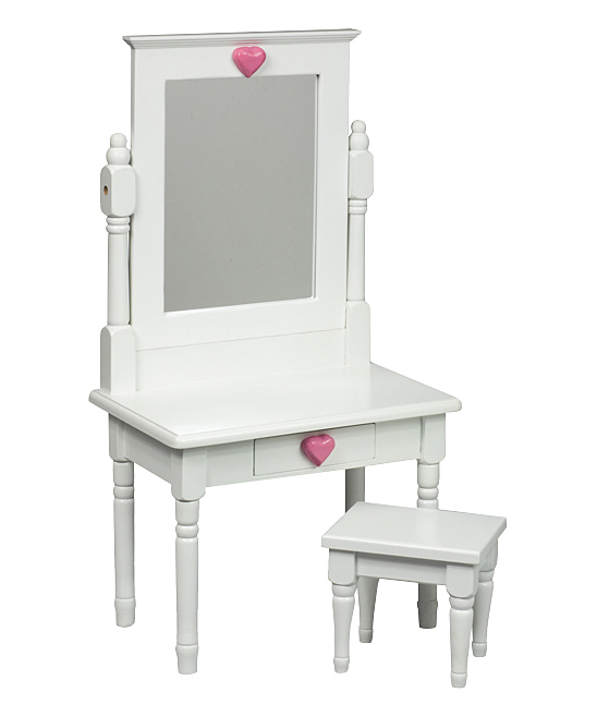 Furniture For 18 Inch American Girl Doll White Wood Vanity Table Desk & Stool 