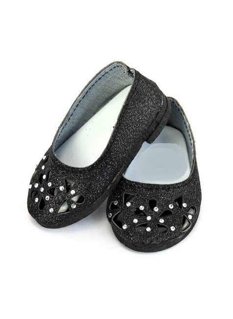 18 Inch Doll Black Glitter Dress Shoes