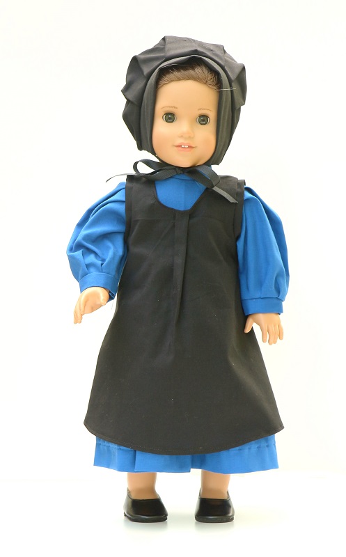 18 Inch Doll Blue 3 Piece Amish Dress Apron Bonnet 1