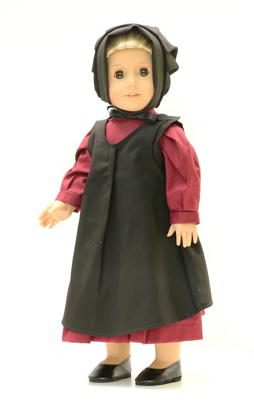 18 Inch Doll Burgandy 3 Piece Amish Dress Apron Bonnet 1