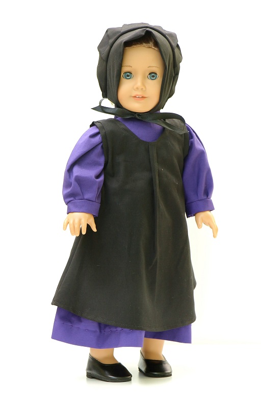 18 Inch Doll Purple 3 Piece Amish Dress Apron Bonnet 1