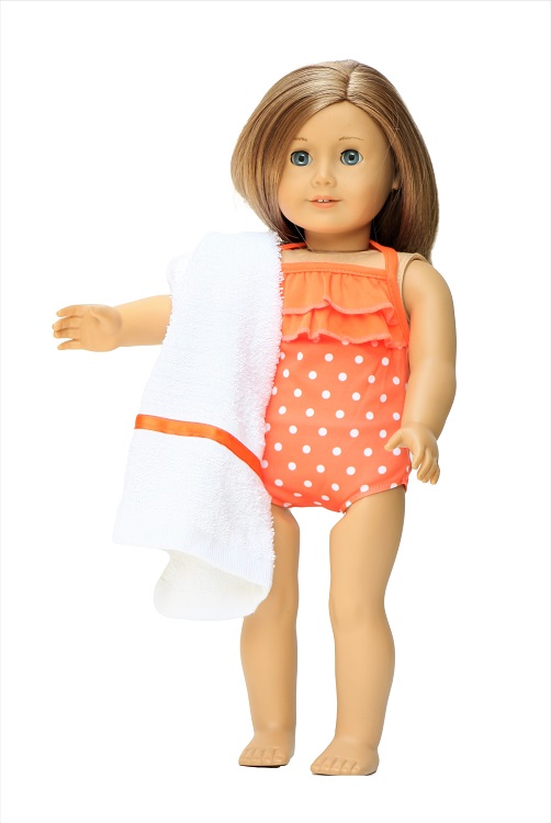 18 Inch Doll Orange Polka Dots One Piece Swimsuit Towel