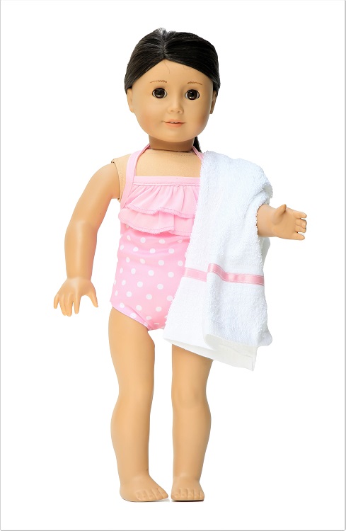 18 Inch Doll Pink Polka Dots One Piece Swimsuit Towel 1