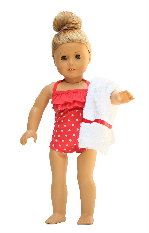 18 Inch Doll Red Polka Dots One Piece Swimsuit Towel