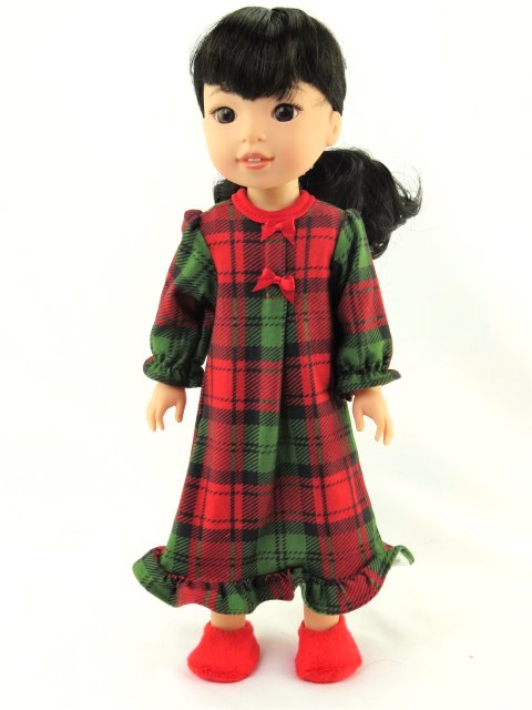 Wellie Wisher Doll Plaid Christmas Nightgown
