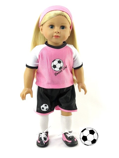18 Inch Doll 8 Piece Pink Soccer Outfit