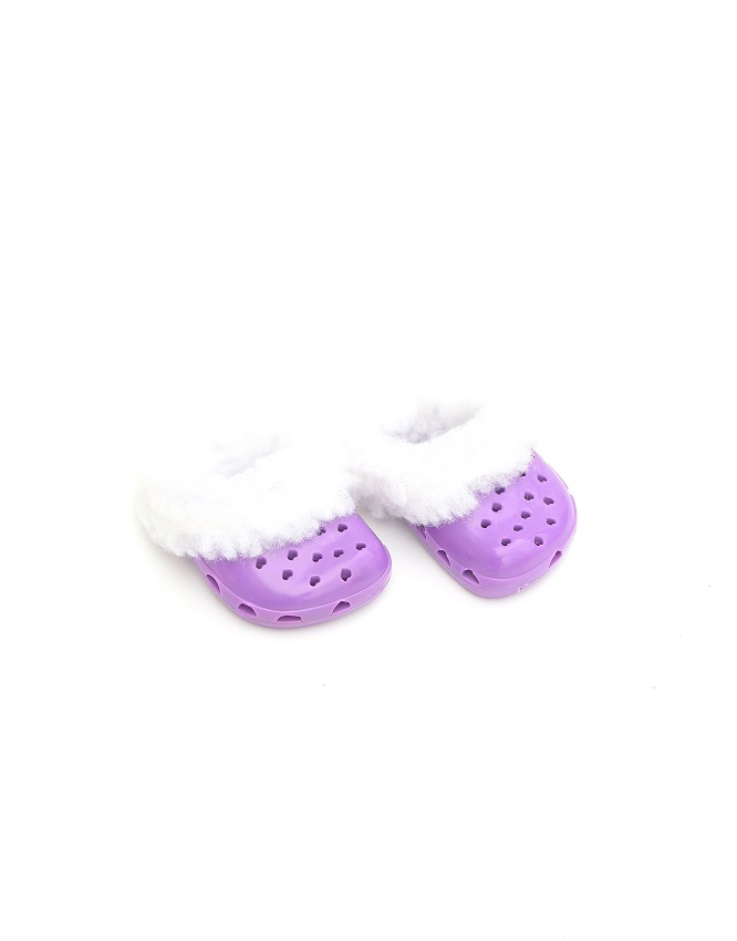 purple crocs with fur