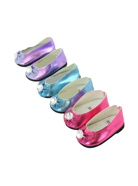 14.5 Wellie Wisher Doll Metallic Bow Shoes