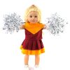 18 Inch Doll Burgandy Yellow Cheer Outfit Pom Poms