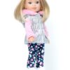 14.5" Wellie Wisher Gray Puffer Vest, Pink Tee & Floral Leggings