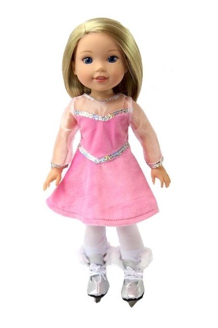 Doll Clothes 18" Pink Ice Skating Dress Tights Skates Fit American Girl Doll 