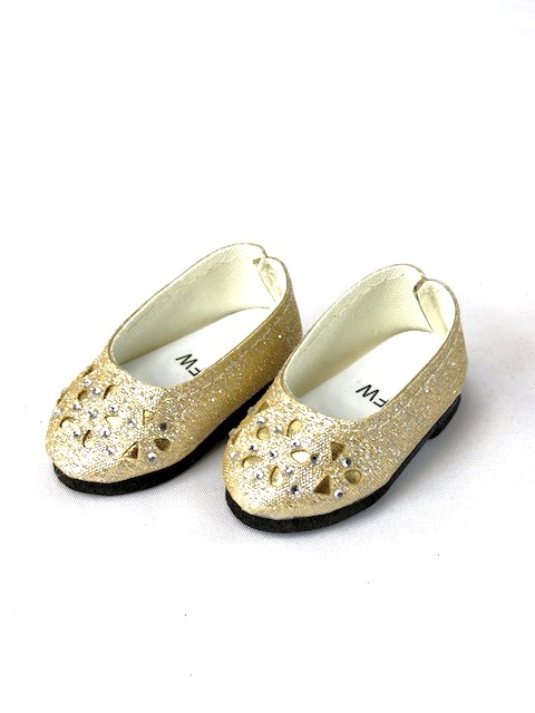 Gold Glitter Flats Shoes for 14.5 inch American Girl Wellie Wishers Dolls
