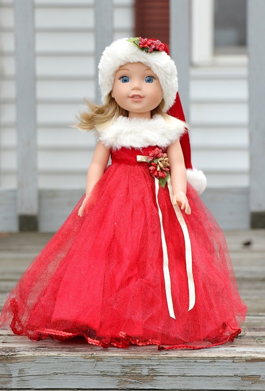 14.5 Wellie Wisher Doll Red Santa Christmas Holly Gown Hat 1