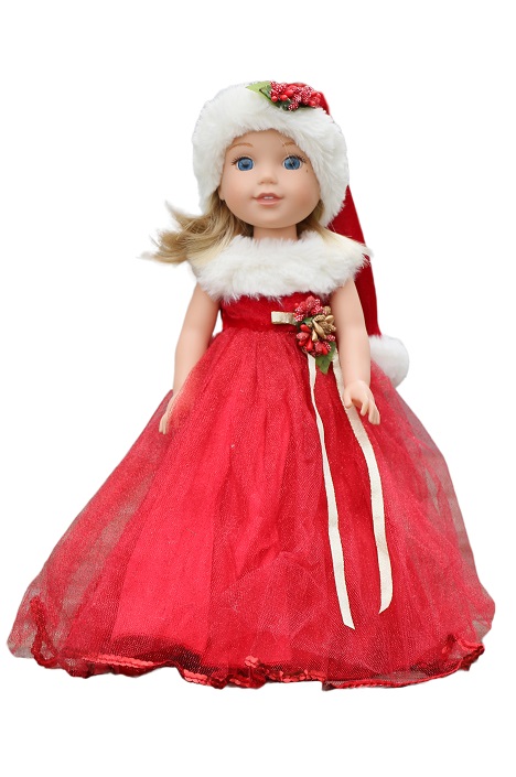 14.5 wellie wisher doll red santa christmas holly gown hat 2