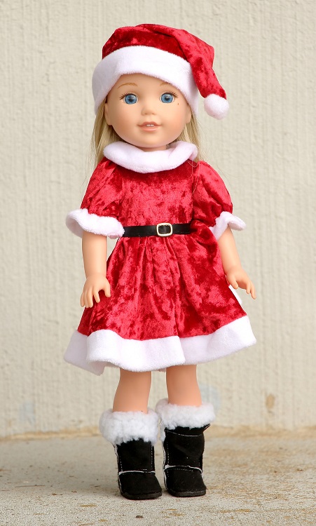 14.5 Wellie Wisher Doll Red Santa Dress Hat