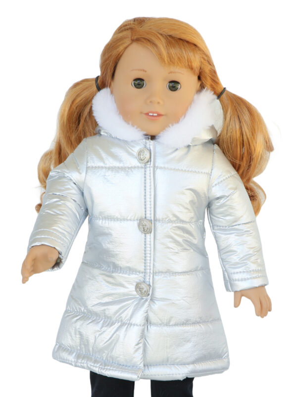 18 doll silver hooded puffer coat