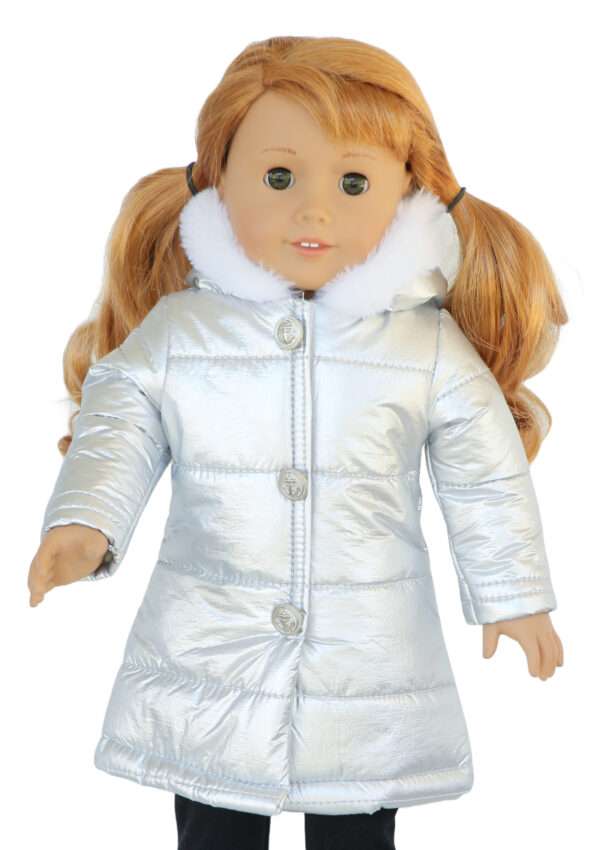 18" Doll Silver Hooded Puffer Coat