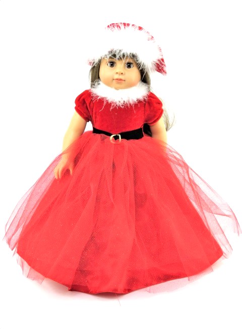 18 Inch Doll Fancy Red Santa Christmas Gown Hat
