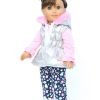 18 Inch Doll Gray Puffer Vest Pink Tee Floral Leggings 1