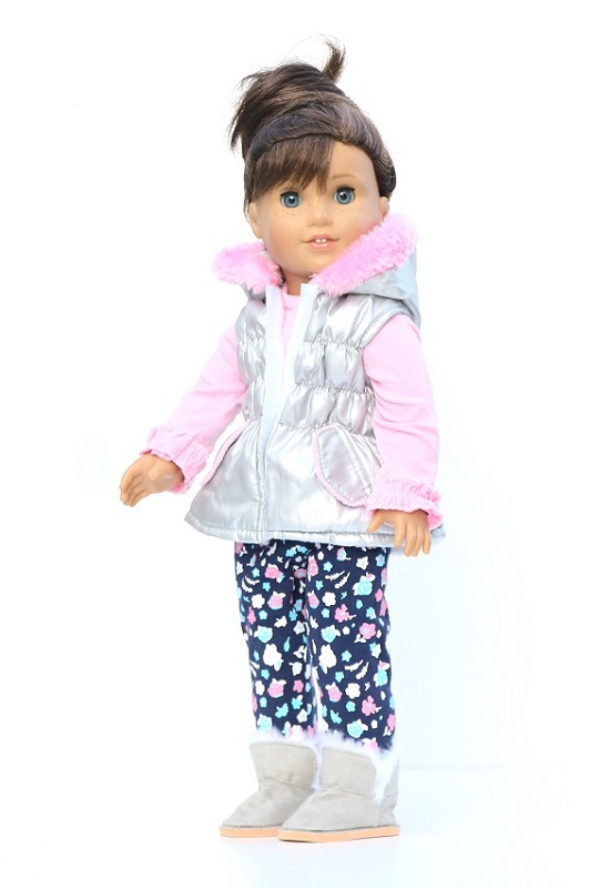 18 Inch Doll Gray Puffer Vest Pink Tee Floral Leggings 1