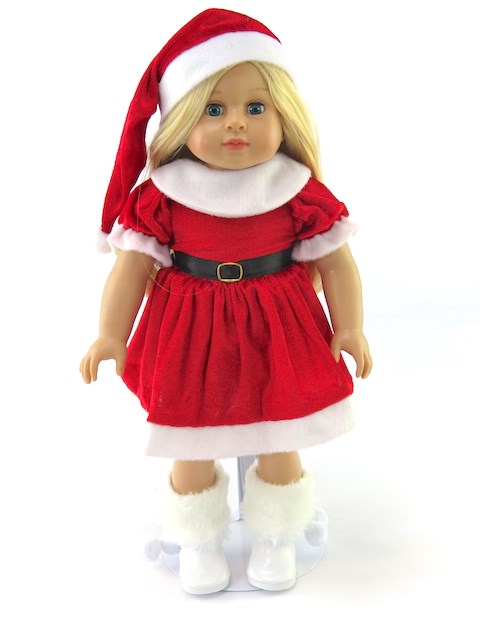 hat sweater mini skirt piece Christmas clothes for 18 inch dolls red 3 