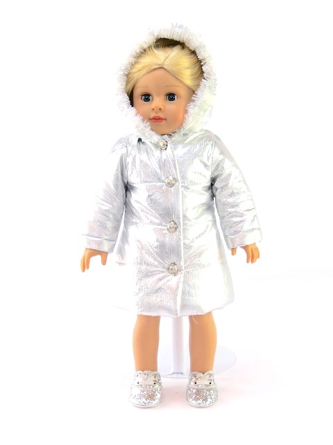 18 Inch Doll Silver Hooded Puffer Coat