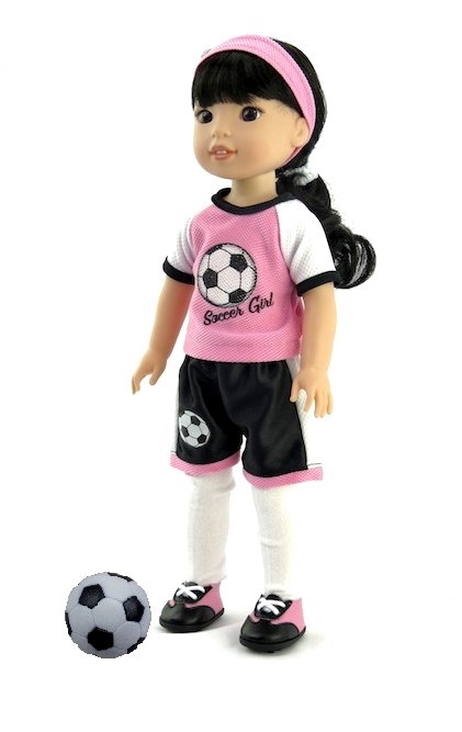 14.5 Wellie Wisher 8 Piece Pink Soccer Outfit