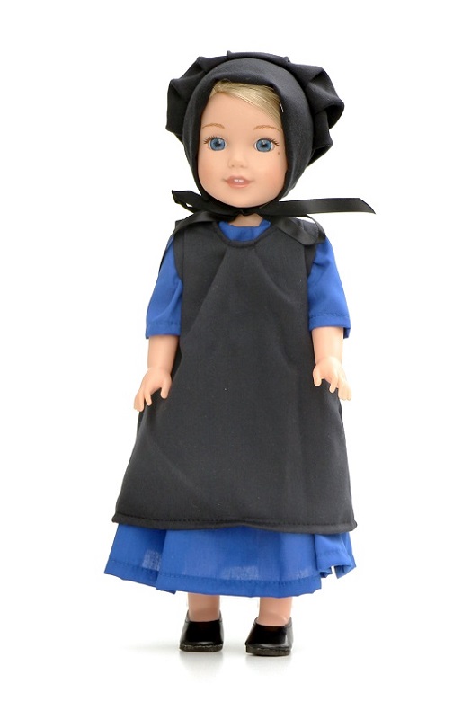14.5 Wellie Wisher Doll Blue 3 Piece Amish Dress Apron Bonnet