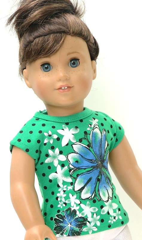 18 Doll Green Floral Polka Dots T Shirt