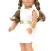 18" Doll White Brocade Dress, Headband, & Pearls