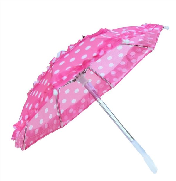 Pink Polka Dots Ruffled Doll Umbrella Parasol 1