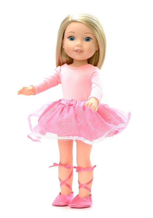 14.5″ Wellie Wisher Doll Pink Ballerina Leotard Skirt Shoes