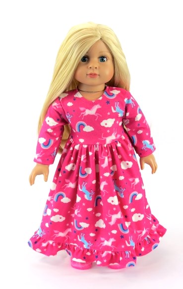 18 Inch Doll Hot Pink Unicorn Nightgown