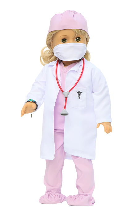 18 Doll 7 Piece Mauve Doctor Scrubs Outfit
