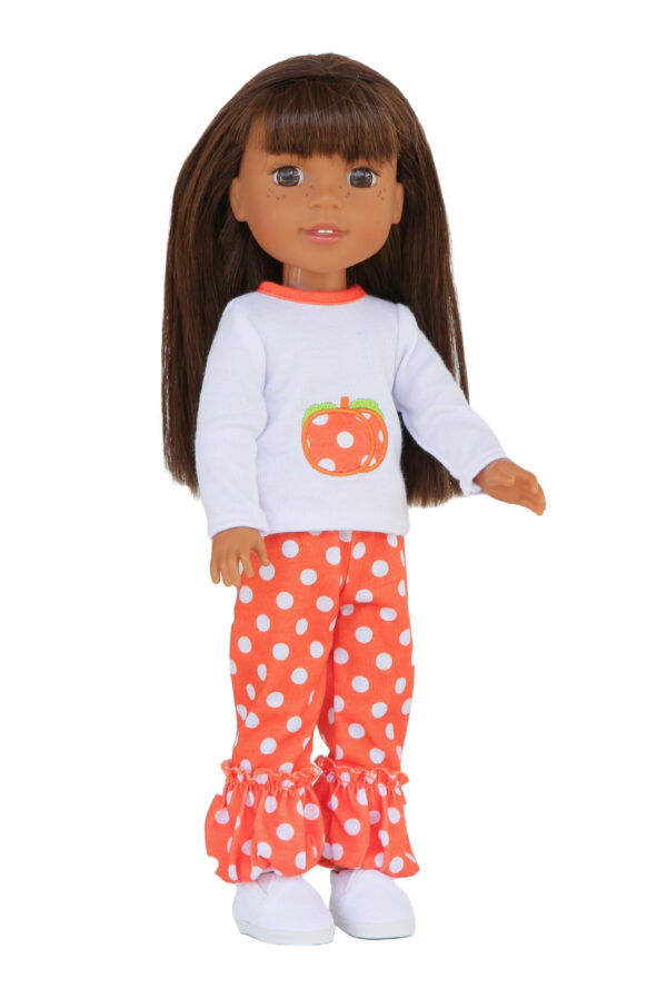 14.5 wellie wisher doll polka dots pumpkin outfit