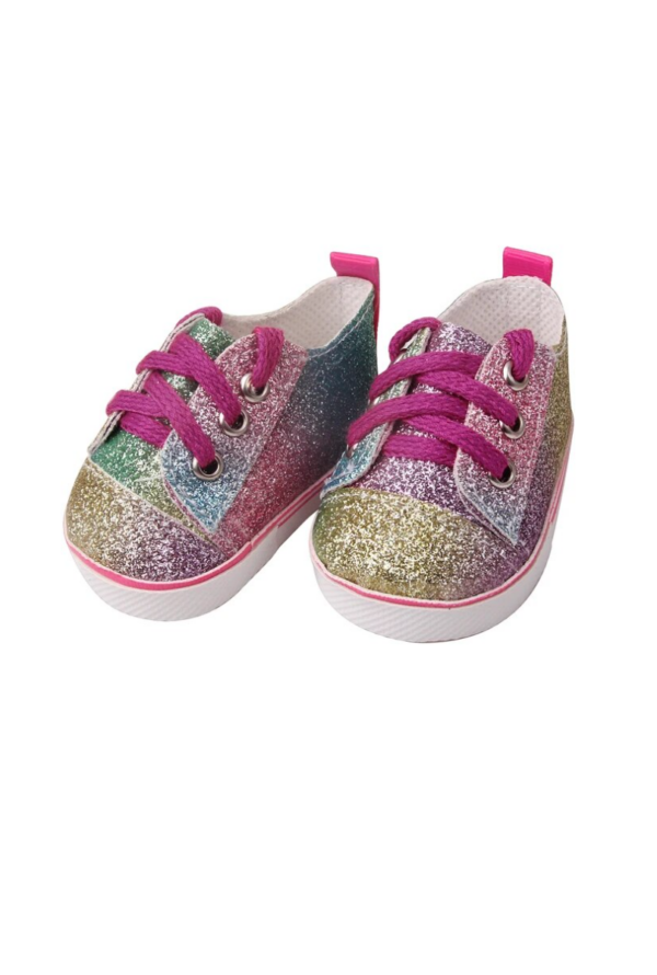 18 inch doll glitter lace up sneakers