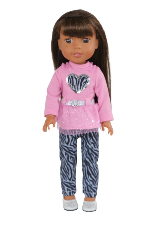 14.5" Wellie Wisher Doll Pink Sequin Heart Zebra Outfit