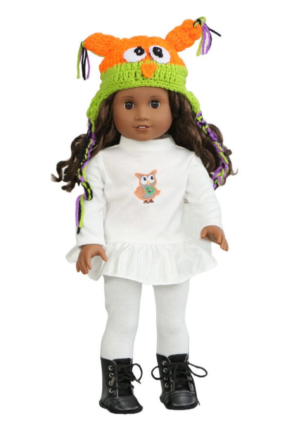 18 doll 3 piece white fall owl outfit
