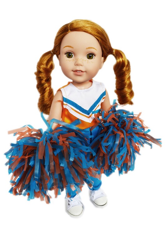 14.5 Wellie Wisher Doll Blue Cheerleader Dress Pom Poms