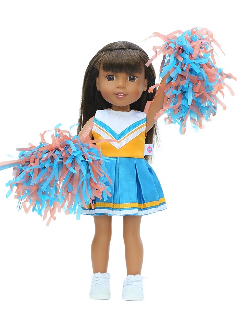 wellie wisher doll blue orange cheerleader