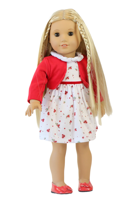 18 Doll White Floral Dress Red Cardigan