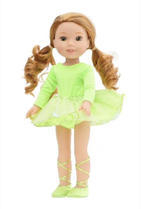 14.5″ Wellie Wisher Doll Lime Ballerina Leotard Skirt Shoes