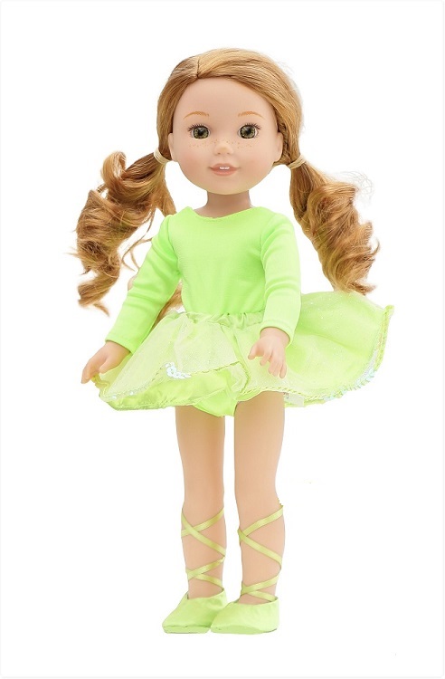 14.5″ Wellie Wisher Doll Lime Ballerina Leotard Skirt Shoes