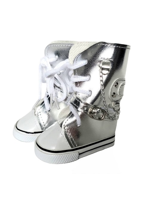 18 doll faux leather silver high top sneakers