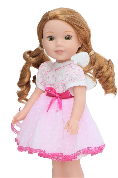 14.5 Wellie Wisher Doll Pink White Lace Dress.