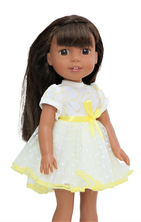 14.5 Wellie Wisher Doll Yellow White Lace Dress