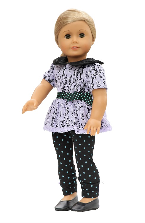 18″ Doll Black Lavender Lace Top Dotted Leggings