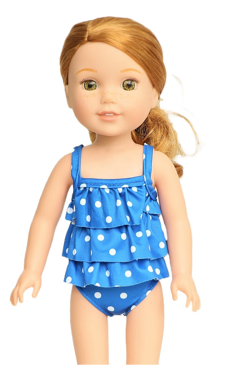 14.5″ Wellie Wisher Doll Blue Tankini Swimsuit - The Doll Boutique